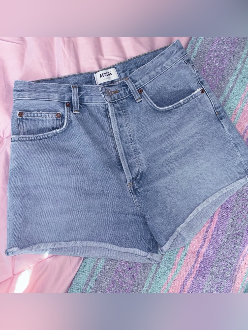 AGOLDE Dee Denim Shorts Size 28 Light Wash Organic Cotton High Rise button  Fly